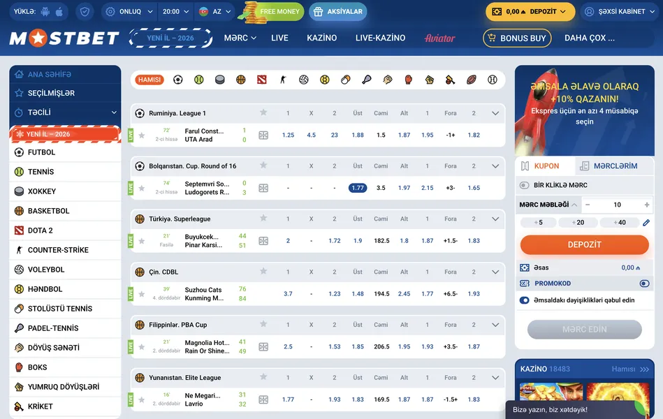 Mostbet AZ-də bahis növləri